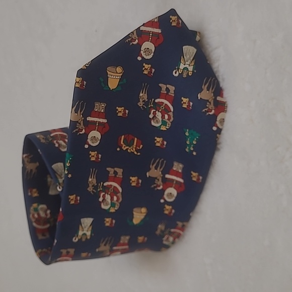 🚨2/$20🚨     Land's End Necktie Men's 55x3.5 Inch Navy Blue Santa Claus - Picture 5 of 8